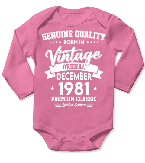 Born In December 1981 Original Vintage Long Sleeve Baby One-Piece