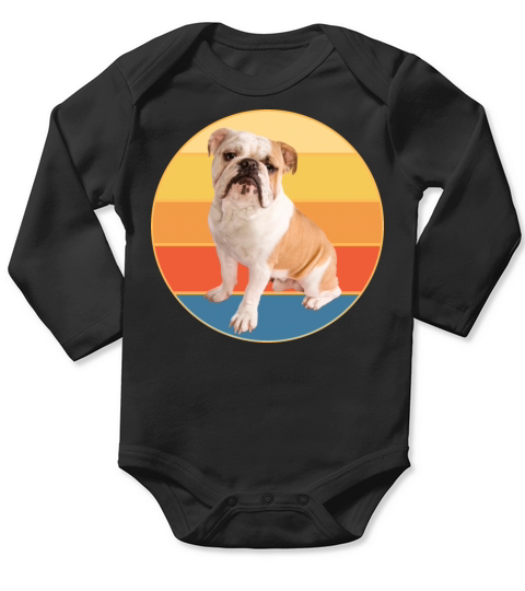 Bulldog Dog Breed Vintage Retro Sunset Long Sleeve Baby One-Piece