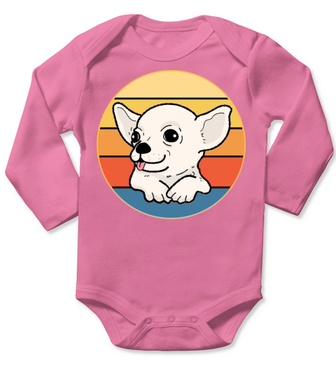 Cute Chihuahua Dog Breed Vintage Retro Sunset Long Sleeve Baby One-Piece