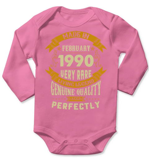 February 1990 Vintage Birthday Present Long Sleeve Baby One-Piece
