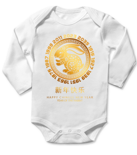 Happy Chinese New Year 2023 Rabbit Long Sleeve Baby One-Piece