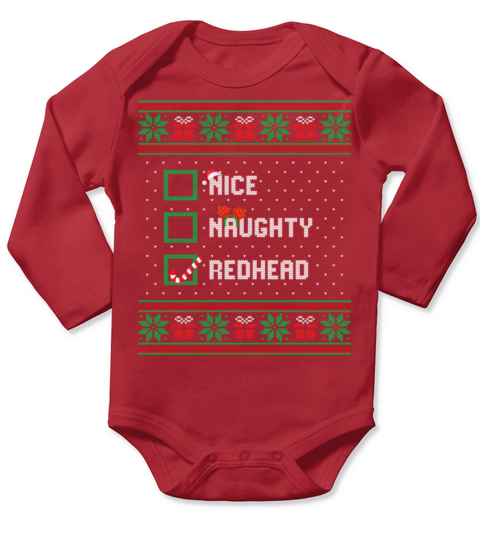 Nice Naughty Redhead Funny Christmas List Santa Long Sleeve Baby One-Piece