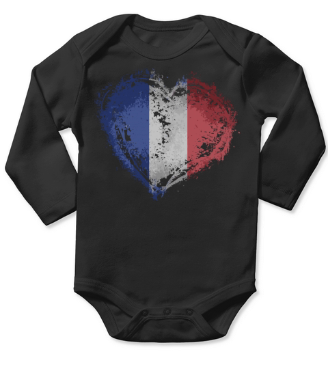 Vintage France Heart Shape French Flag Stylish Des Long Sleeve Baby One-Piece