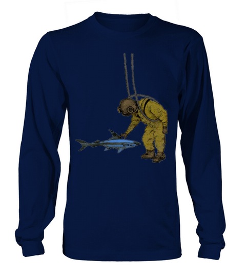 Vintage Diver with Diving Helmet and a Shark Urm Long sleeved Unisex