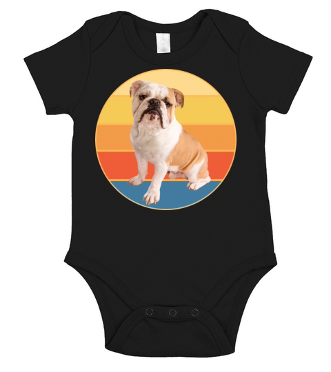 Bulldog Dog Breed Vintage Retro Sunset Short Sleeve Baby One-Piece