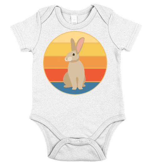 Cute Rabbit Bunny Retro Sunset Vintage Animal Pet Short Sleeve Baby One-Piece