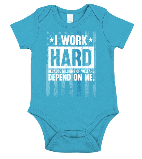 I Work Hard Blue Line American Flag Support Police Short Sleeve Baby One-Piece