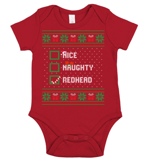 Nice Naughty Redhead Funny Christmas List Santa Short Sleeve Baby One-Piece