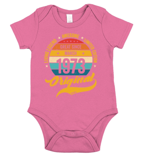 Retro 50 Years March 1973 Birthday Vintage Bday Short Sleeve Baby One-Piece