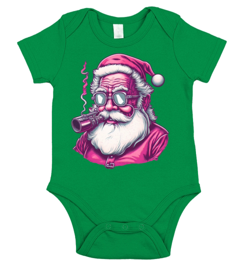 Merry Christmas Retro Vintage Pink Santa Claus Short Sleeve Baby One-Piece