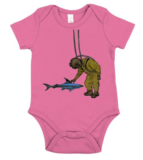 Vintage Diver with Diving Helmet and a Shark Urm Short Sleeve Baby One-Piece