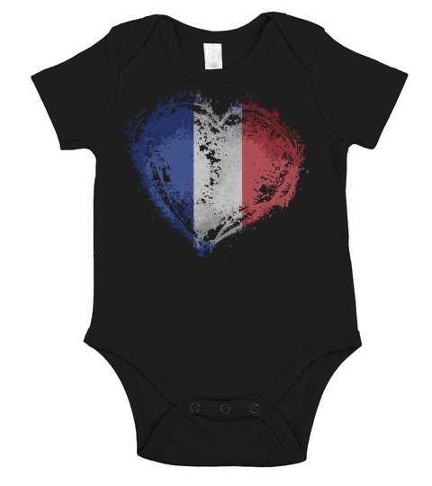 Vintage France Heart Shape French Flag Stylish Des Short Sleeve Baby One-Piece