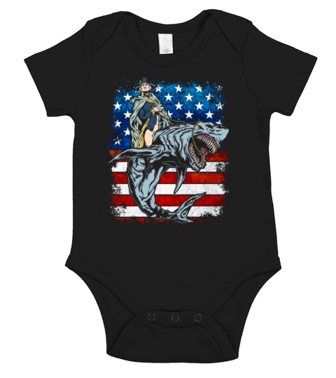 Washington Riding Shark 4th of July for Americans Short Sleeve Baby One-Piece