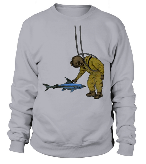 Vintage Diver with Diving Helmet and a Shark Urm Sweatshirt Unisex