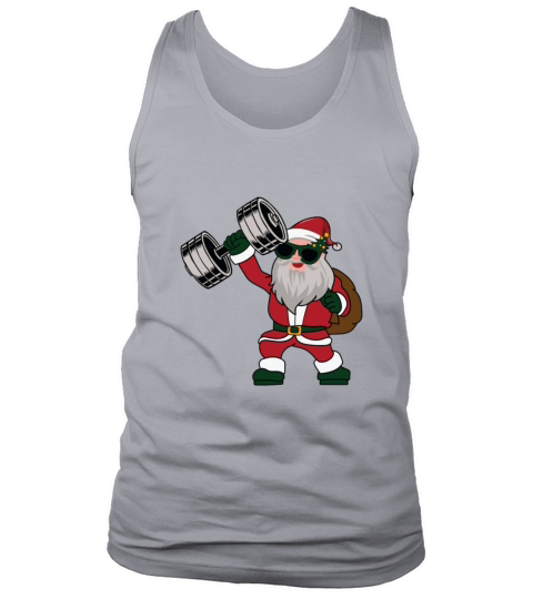 Merry Christmas funny santa claus holding barbell Tank Top Unisex