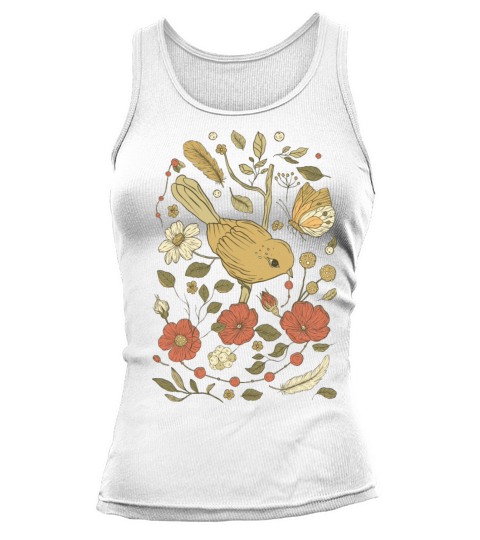 Beige Brown Bird Vintage T-Shirt Tank top Woman