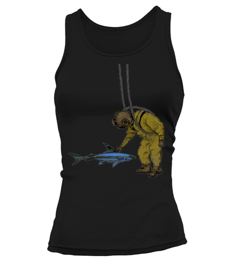 Vintage Diver with Diving Helmet and a Shark Urm Tank top Woman