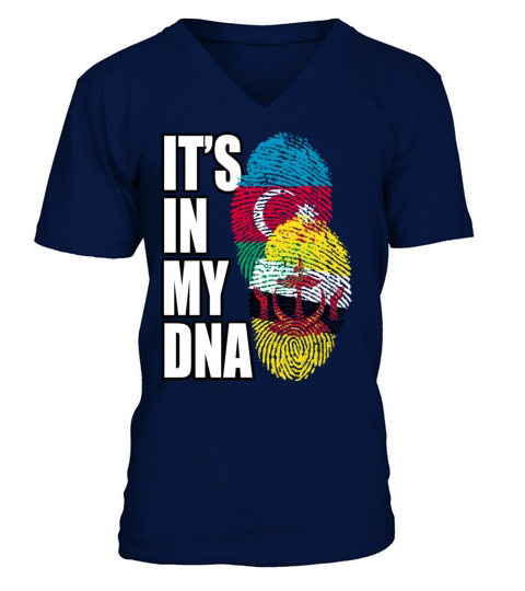Azerbaijani And Bruneian Mix Heritage DNA Flag V-Neck T-shirt