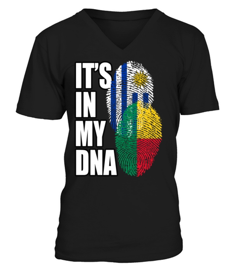 Beninese And Uruguayan Mix Heritage DNA Flag V-Neck T-shirt