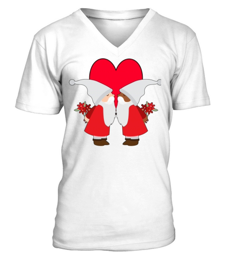 BiRacial Couple Gay Pride Gnome Valentines Day V-Neck T-shirt