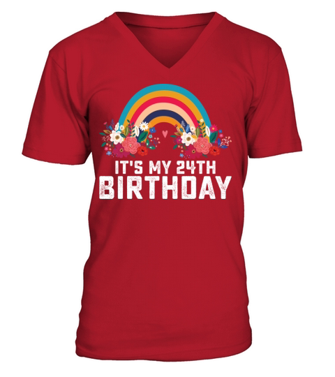 Boho Rainbow Its My 24th Birthday V-Neck T-shirt