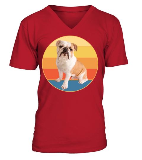 Bulldog Dog Breed Vintage Retro Sunset V-Neck T-shirt