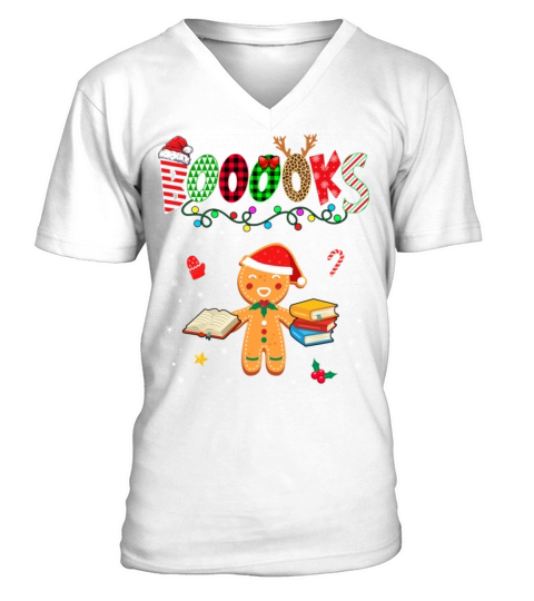 Christmas Gingerbread Books Librarian Teacher V-Neck T-shirt