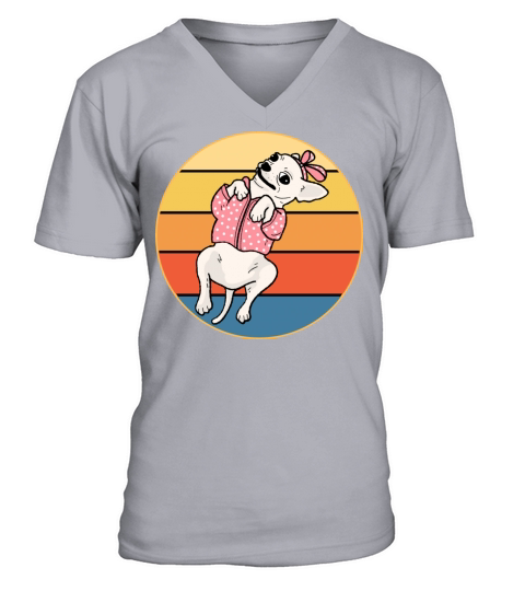 Cute Chihuahua Dog Breed Vintage Retro Sunset V-Neck T-shirt