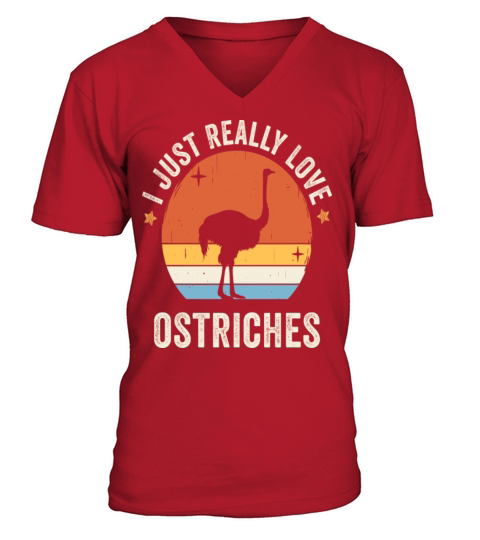I Just Really Love Ostriches Retro Vintage Sunset V-Neck T-shirt