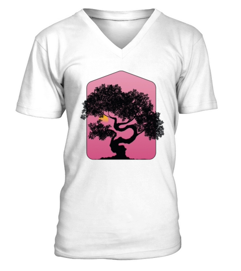 Pink Landscape Bonsai V-Neck T-shirt