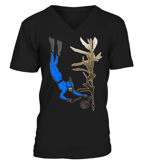 Vintage Freediving Abalone Diver with Kelp V-Neck T-shirt