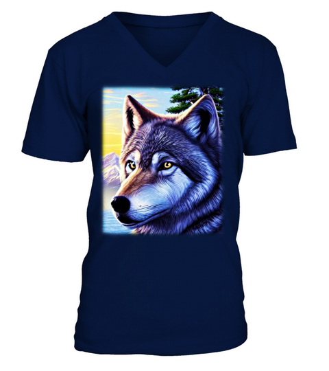 Wolf artwork design predator face imprint V-Neck T-shirt