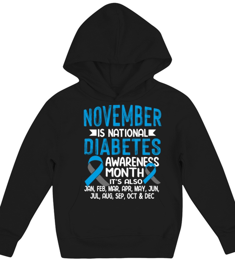 November is Diabetes Awareness Month Blue and Gray Kids Hoodie