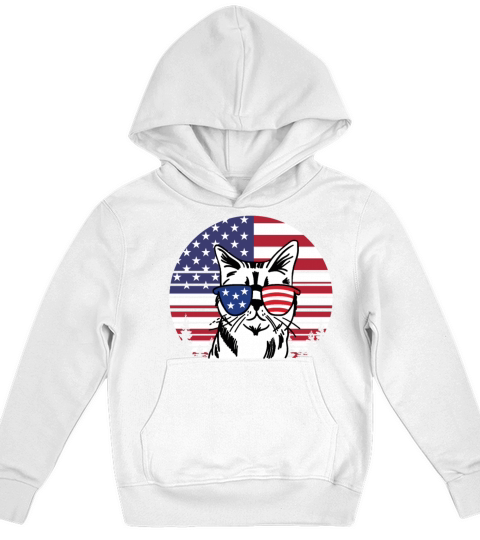 Vintage 4th Of July Kitten Face Sunglasses Kids Hoodie
