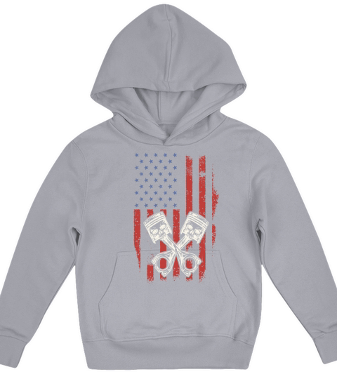 Vintage Patriotic American Flag Piston Muscle Car Kids Hoodie