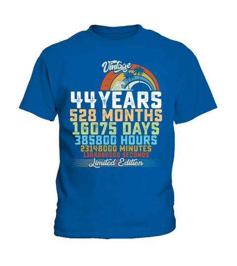 44th Birthday 44 Years Hours Month Vintage Kids T-Shirt