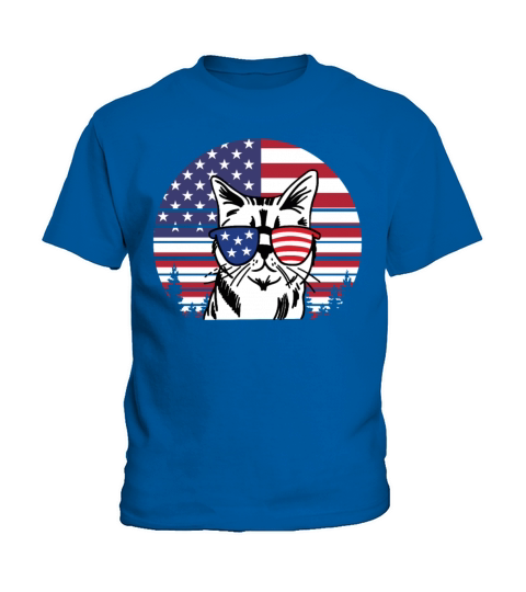 Vintage 4th Of July Kitten Face Sunglasses Kids T-Shirt