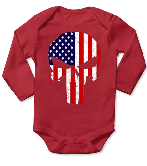 American Flag Warrior Skull Long Sleeve Baby One-Piece