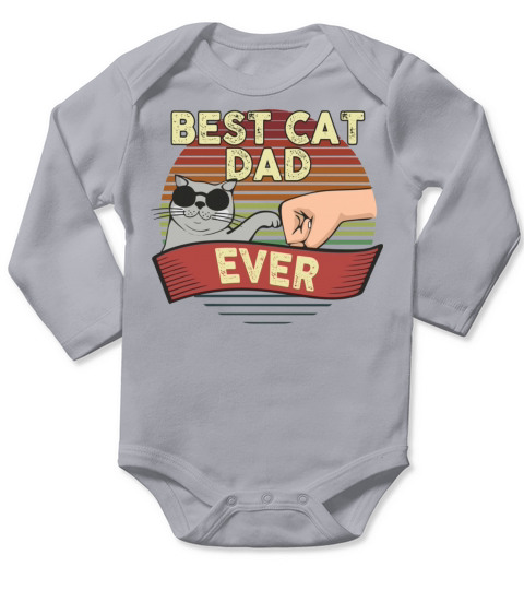 Best Cat Dad Ever Vintage Style Funny Cat in Sungl Long Sleeve Baby One-Piece