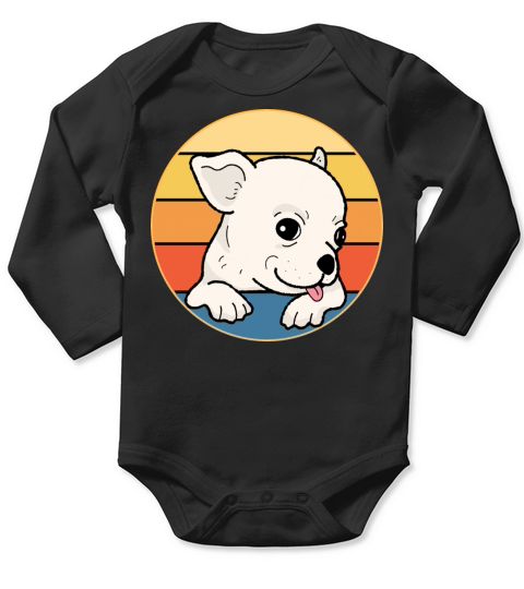 Cute Chihuahua Dog Breed Vintage Retro Sunset Long Sleeve Baby One-Piece