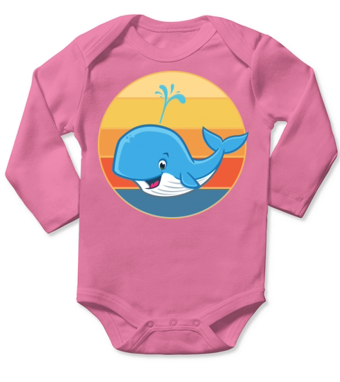 Cute Kawaii Whale Retro Sunset Vintage Ocean Long Sleeve Baby One-Piece