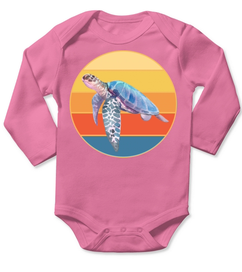 Cute Turtle Vintage Retro Sunset Marine Animal Long Sleeve Baby One-Piece