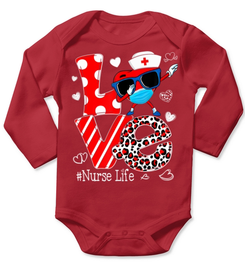 Love Dabbing Heart Nursing Nurse Life Valentines Long Sleeve Baby One-Piece