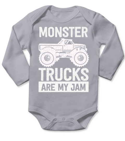 Monster Trucks Are My Jam Vintage Retro Long Sleeve Baby One-Piece