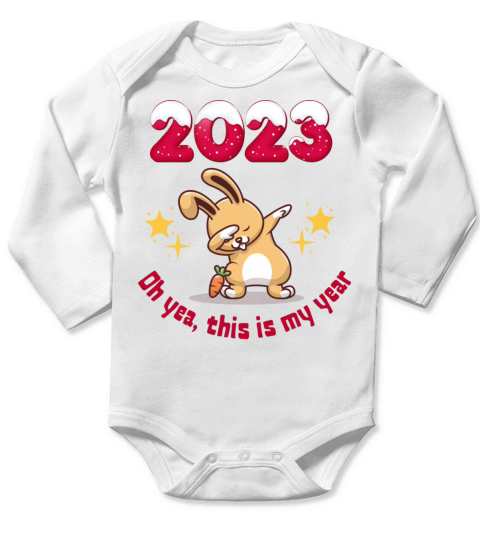 New Year 2023 rabbit design Long Sleeve Baby One-Piece