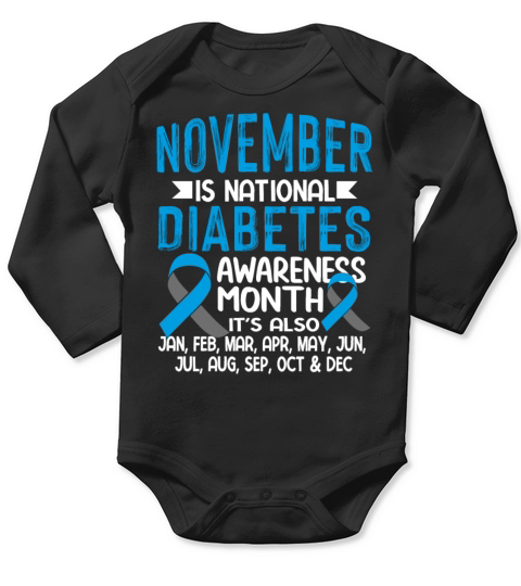 November is Diabetes Awareness Month Blue and Gray Long Sleeve Baby One-Piece