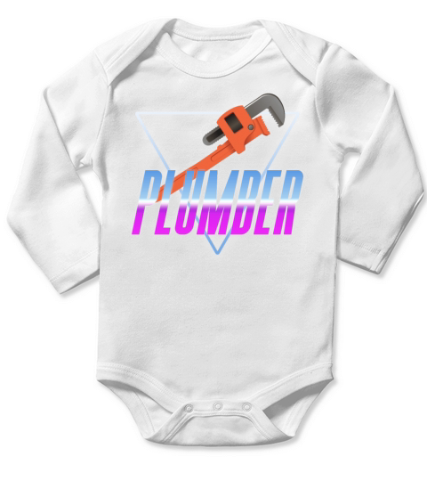 Plumbing Plumber 80s 90s Retro Long Sleeve Baby One-Piece