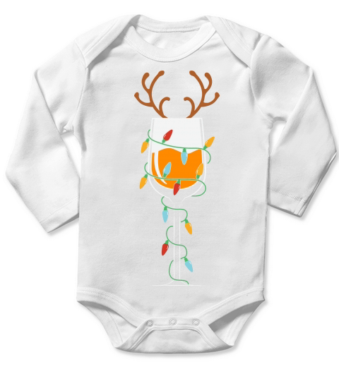 Merry Christmas Wine Glasses Reindeer Christmas Lights Long Sleeve Baby One-Piece