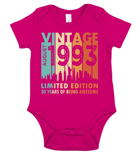 30th birthday vintage august 1993 limited edition Short Sleeve Baby One-Piece