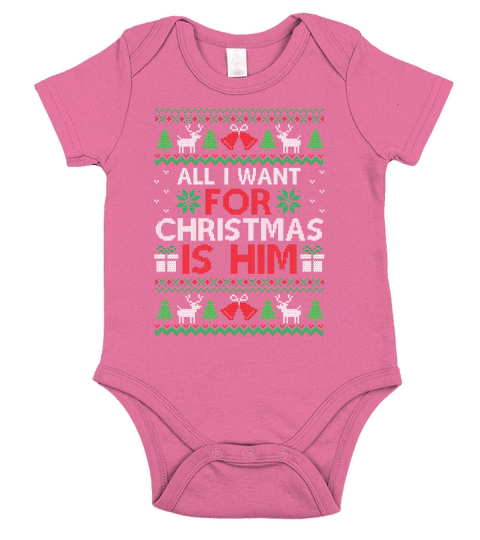 all i want christmas is for him Short Sleeve Baby One-Piece